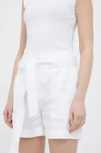 Ľanové šortky Lauren Ralph Lauren biela farba,jednofarebné,vysoký pás,200862093