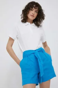 Ľanové šortky Lauren Ralph Lauren jednofarebné, vysoký pás