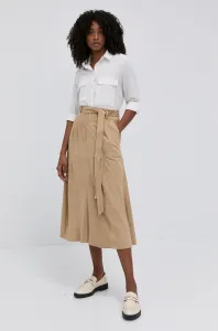 Semišová sukňa Lauren Ralph Lauren béžová farba, midi, áčkový strih