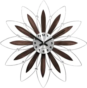 Drevené strieborné hodiny LAVVU CRYSTAL Flower LCT1113, 50 cm #3446015