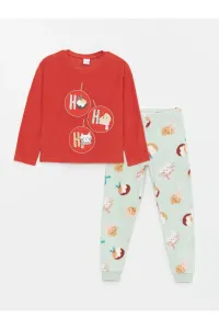 LC Waikiki Crew Neck Christmas Themed Fleece Girls Kids Pajamas Set