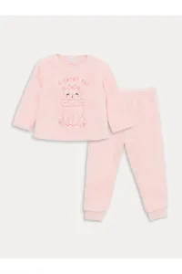 LC Waikiki Crew Neck Long Sleeve Embroidered Plush Baby Girl Pajama Set