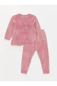 LC Waikiki Crew Neck Long Sleeve Embroidered Velvet Baby Girl Pajamas Set