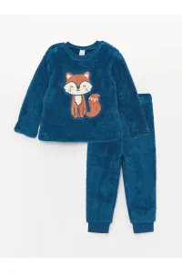 LC Waikiki Crew Neck Long Sleeve Embroidery Detailed Plush Baby Boy Pajamas Set #8062142