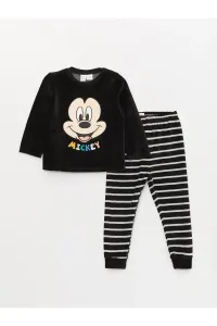 LC Waikiki Crew Neck Long Sleeve Mickey Mouse Embroidered Velvet Baby Boy Pajama Set