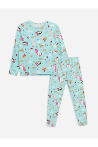 LC Waikiki Crew Neck New Year Themed Long Sleeve Girl's Pajama Set