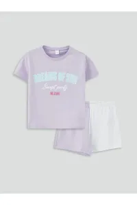 LC Waikiki Kids Crew Neck Printed Short Sleeved Girls' Shorts Pajamas Set