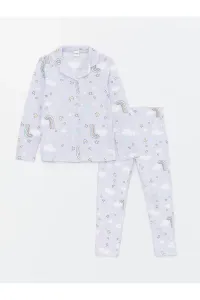 LC Waikiki Shirt Collar Patterned Long Sleeve Girls' Pajamas Set