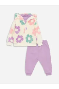 LC Waikiki Hooded Long Sleeve Baby Girl Plush Cardigan and Pants Set of 2