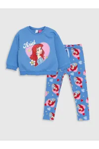 LC Waikiki Crew Neck Long Sleeve Disney Ariel Printed Baby Girl Sweatshirt and Leggings