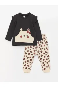 LC Waikiki Crew Neck Long Sleeve Printed Baby Girl Sweatshirt and Trousers 2-Set