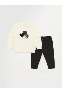 LC Waikiki Crew Neck Long Sleeve Printed Baby Girl Sweatshirt and Trousers 2-Piece Set