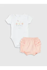 LC Waikiki LCW Baby Crew Neck Short Sleeve Printed Baby Girl Snap Fastener Body and Shorts 2-Set
