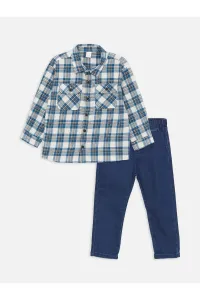 LC Waikiki Long Sleeve Plaid Patterned Baby Boy Shirt and Jeans 2-Piece Set