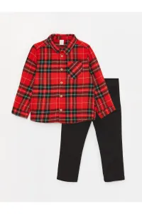 LC Waikiki Long Sleeve Plaid Patterned Baby Boy Trousers and Shirt 2-Pack #8627139