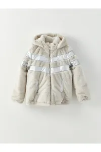 LC Waikiki Girls' Jacket with Faux Shearling Detailed with a Hood