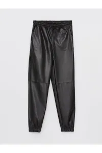 LC Waikiki Women's Leather-Look Straight Pants with Elastic Waist