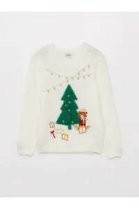 LC Waikiki Girls' Crew Neck Christmas Themed Long Sleeve Knitwear Sweater