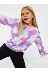 LC Waikiki Girls' Crew Neck Tie-Dye Patterned Long Sleeve Sweatshirt