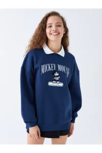 LC Waikiki Women's Shirt Collar Mickey Mouse Printed Long Sleeve Oversize Sweatshirt