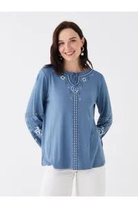 LC Waikiki Women's Tie Collar Embroidered Long Sleeve Blouse #9052226