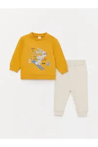 LC Waikiki Crew Neck Long Sleeve Printed Baby Boy Sweatshirt and Tracksuit Bottom 2-Set