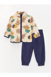 LC Waikiki Standing Collar Patterned Fleece Baby Boy with a Cardigan and Pants 2-Pair Set #8075980