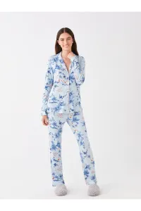 LC Waikiki Women's Pajamas Set with Shirt Collar Floral Long Sleeve