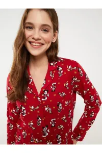 LC Waikiki Women's Pajamas Set with Shirt Collar Mickey Mouse Print Long Sleeve
