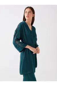 LC Waikiki Shawl Collar Women's Dressing Gown in Satin with Lace Detail