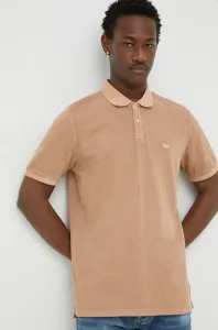 Bavlnené polo tričko Lee hnedá farba, jednofarebný