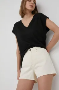 Rifľové krátke nohavice Lee dámske, béžová farba, jednofarebné, vysoký pás