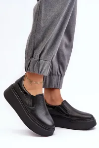 Čierne dámske kožené topánky Lemar na platforme - 36