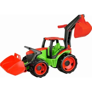 Traktor se lžící a bagrem plast červeno-bílý 65cm v krabici od 3 let