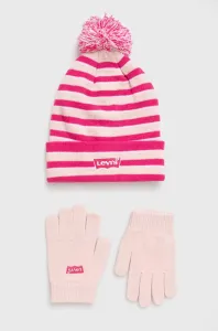Detská čiapka a rukavice Levi's ružová farba #2585386