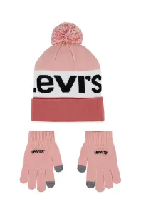 Detská čiapka a rukavice Levi's ružová farba #8753037