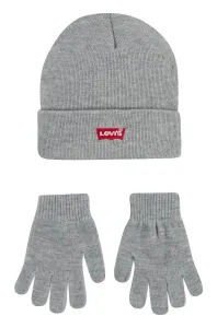 Detská čiapka a rukavice Levi's šedá farba
