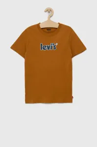 Detské bavlnené tričko Levi's hnedá farba, s potlačou #299578