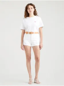 Rifľové krátke nohavice Levi's 56327.0243-Neutrals, dámske, biela farba, jednofarebné, vysoký pás #218355