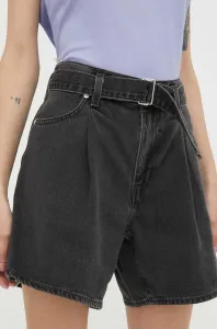 Rifľové krátke nohavice Levi's dámske, čierna farba, jednofarebné, vysoký pás #8734859