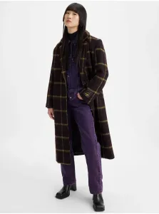 Tmavohnedý dámsky kockovaný kabát s prímesou vlny Levi's® Off Campus Wooly Coat #5956715