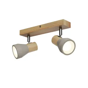 Lindby Filiz reflektor, 2 svetlá, dĺžka 27 cm, drevo, betón