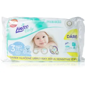 LINTEO - Baby premium Midi jednorázové plienky (5-9kg) 5ks + darček vlhčené utierky AQUA SENSITIVE 10ks