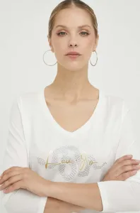 Bavlnené tričko s dlhým rukávom Liu Jo biela farba