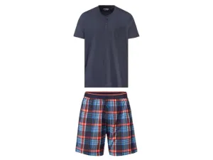 LIVERGY® Pánske krátke pyžamo (S (44/46), káro/navy modrá)