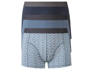 LIVERGY® Pánske bavlnené boxerky, 3 kusy (L, námornícka modrá/modrá/vzor)