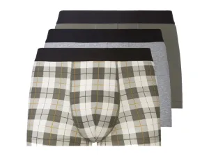 LIVERGY® Pánske bavlnené boxerky, 3 kusy (XL, káro/olivová/sivá)