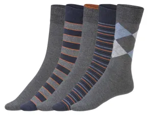 LIVERGY® Pánske ponožky, 5 párov (39/42, pruhy/navy modrá/sivá/tmavosivá)