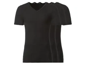 LIVERGY® Pánske spodné tričko z jemnej rebrovitej pleteniny, 3 kusy (S, čierna, výstrih v tvare „V“)