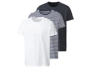 LIVERGY® Pánske bavlnené tričko, 3 kusy (M (48/50), pruhy/námornícká modrá/biela)
